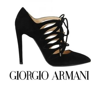 Giorgio Armani Black Suede Lace Up Heels Size 38